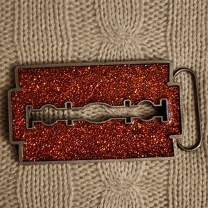 Red glitter razorblade belt buckle